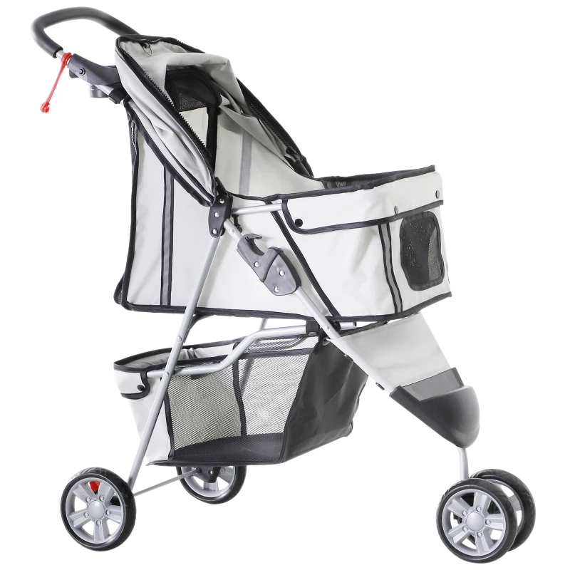 PawHut Hundewagen Hundebuggy bis 10 kg Klappbar Bodenkorb 2 Becherhalter verstellbares Vordach Grau