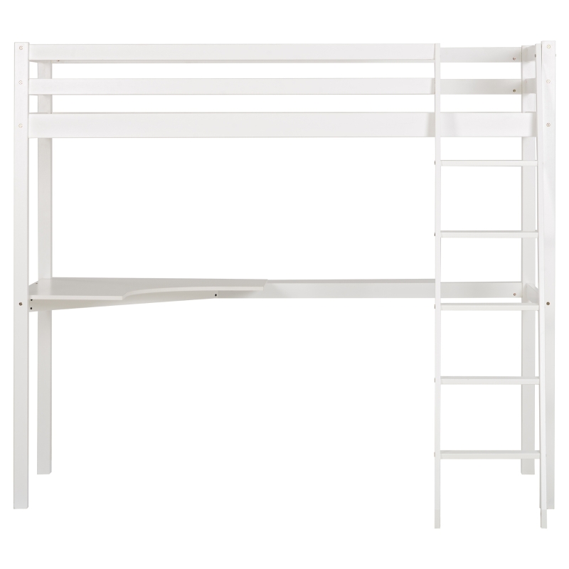 Single 3FT Loft Bed Frame with Desk, High Sleeper Bunk Bed for Children, Solid Pine Wood, 198x97x172 cm, White