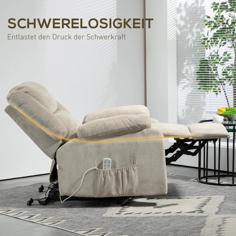 HOMCOM Relaxfauteuil met Opsta-assistentie, Verstelbare Hoofdsteun, Opklapbare Rugleuning, Gewatteerde Armleuningen, Lichtgrijs