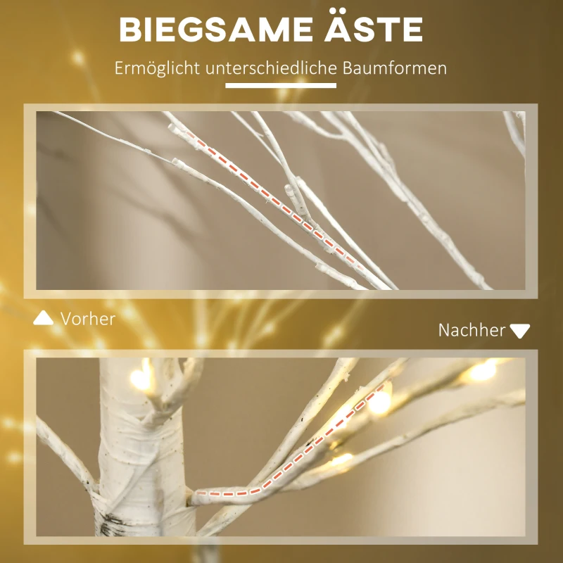 HOMCOM Kunstberk met LEDs, buigzame takken, Kunststof en Metaal, 150 cm, Wit