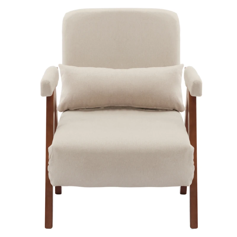 6-fach verstellbarer Schlafsessel, gepolsterter Liegesessel mit Kissen, geeignet für Zuhause und Büro, 128x57,5x23,5 cm, Beige