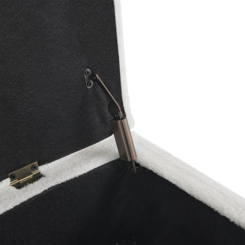 Gepolsterte Sitzbank mit Metallfüßen und Kopfstütze, Sitztruhe aus Teddy-Plüsch, Multifunktional mit Stauraum, 140x52x47 cm, Weiß