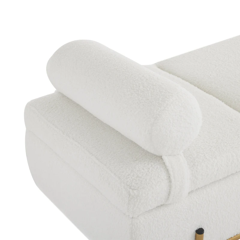 Gepolsterte Sitzbank mit Metallfüßen und Kopfstütze, Sitztruhe aus Teddy-Plüsch, Multifunktional mit Stauraum, 140x52x47 cm, Weiß