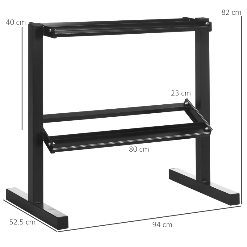 SPORTNOW Suport pentru Gantere pe 2 Niveluri, Organizator Stabil de Depozitare a Greutăților, 92.5x50.5x80.5 cm, Negru