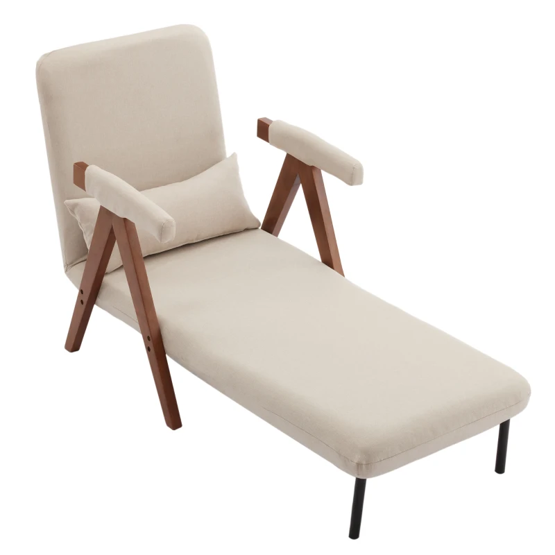 6-fach verstellbarer Schlafsessel, gepolsterter Liegesessel mit Kissen, geeignet für Zuhause und Büro, 128x57,5x23,5 cm, Beige