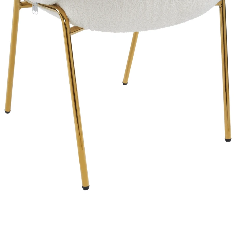 Polsterstuhl, für Esszimmer und Wohnzimmer, Teddy-Bezug, hohe Rückenlehne und abgerundete Armlehnen, vergoldete Metallbeine, Weiß