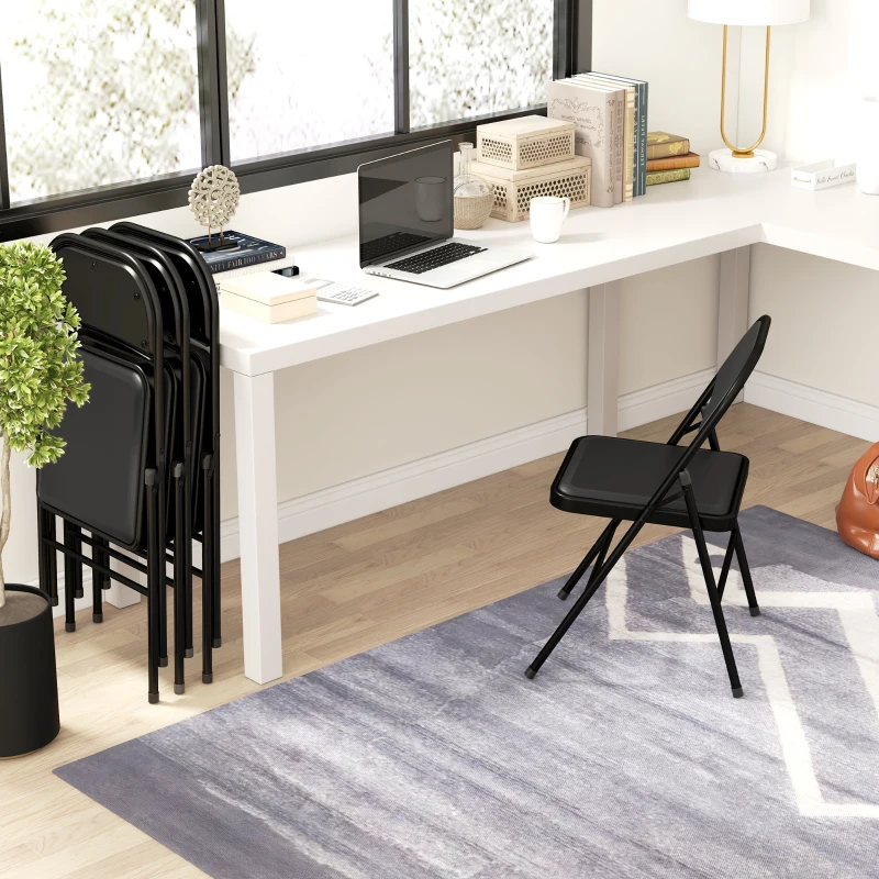 HOMCOM Opvouwbare stoel, 4-delig, Kunstleer, tot 120 kg, Metalen frame, 45x46x78cm, Zwart(m-7)