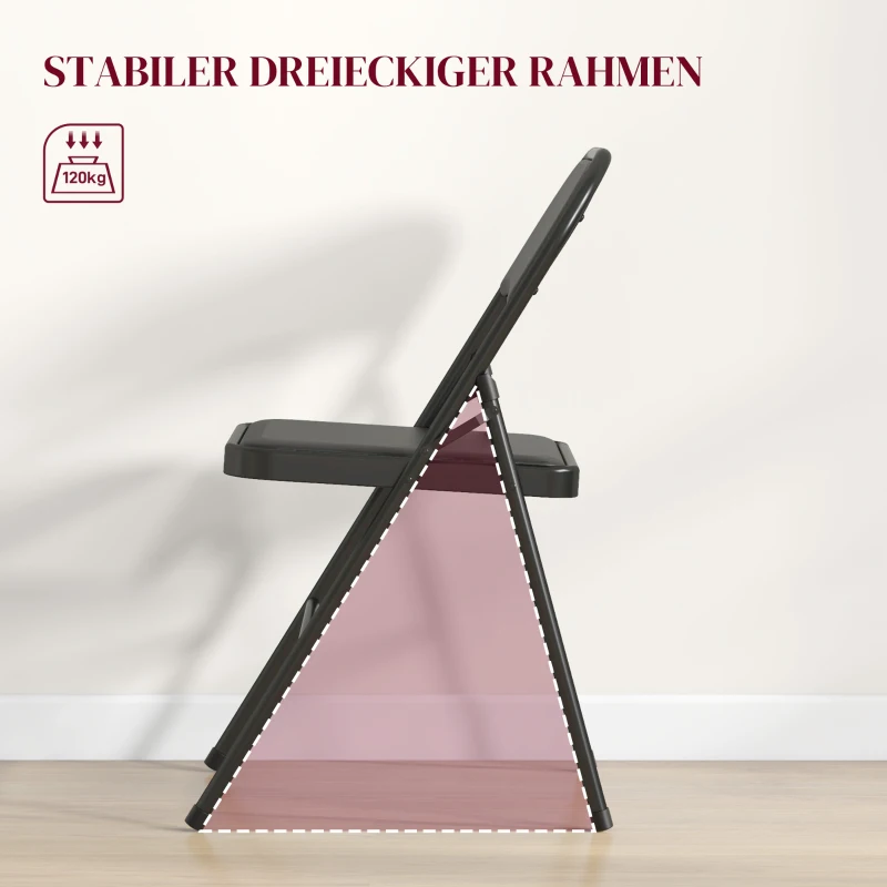 HOMCOM Opvouwbare stoel, 4-delig, Kunstleer, tot 120 kg, Metalen frame, 45x46x78cm, Zwart(m-5)
