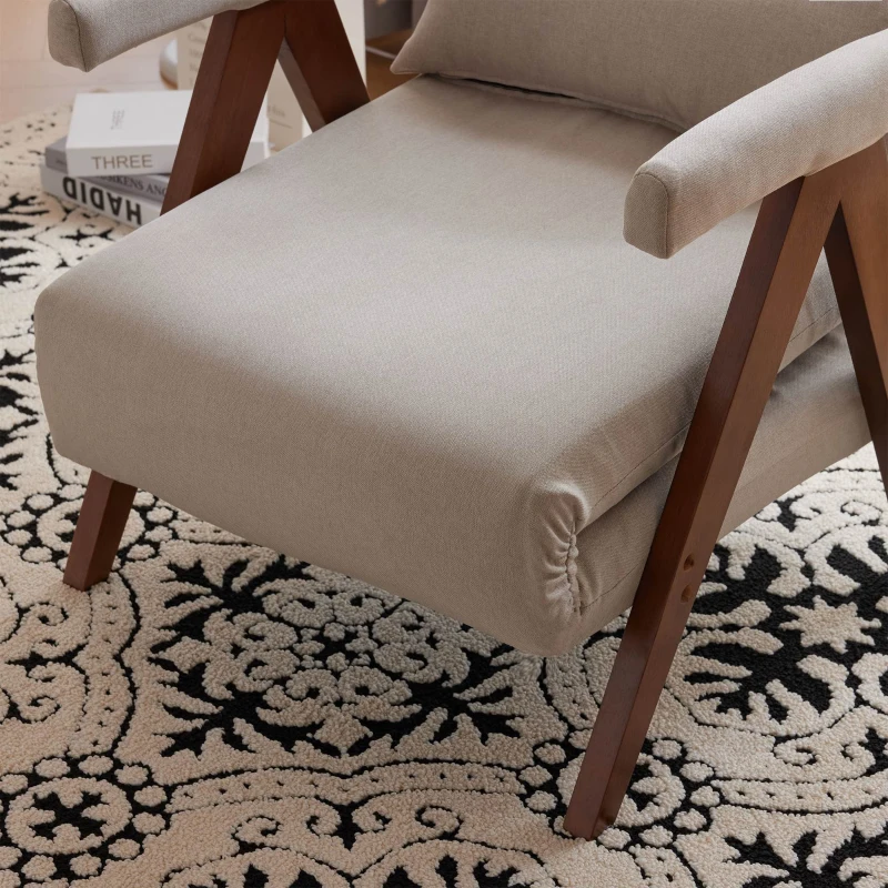 6-fach verstellbarer Schlafsessel, gepolsterter Liegesessel mit Kissen, geeignet für Zuhause und Büro, 128x57,5x23,5 cm, Beige