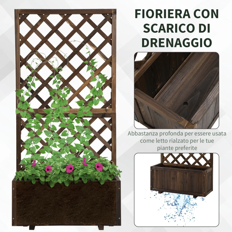 Outsunny Fioriera da Esterno con Grigliato per Rampicanti e Vaso, in Legno di Abete, 72.5x31.5x149.5 cm