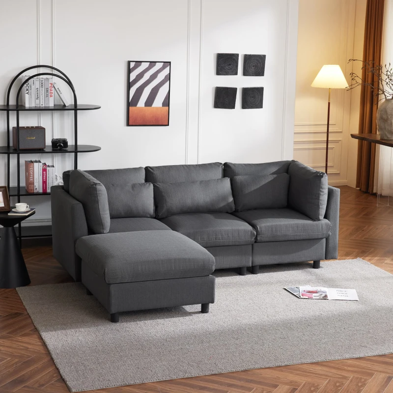 Ecksofa mit Fußstütze und verstellbare Lendenkissen für Wohnzimmer, Grau