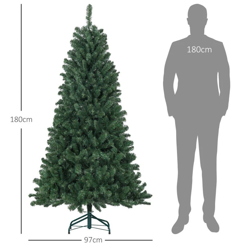 HOMCOM Árvore de Natal Artificial 180 cm com 760 Ramos de Arame de Memória e Base Recolhível Árvore de Natal Verde