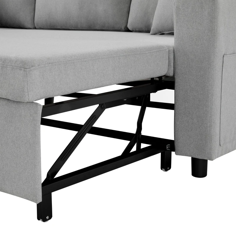 Multifunktionales Schlafsofa mit reversibler Recamiere, verstecktem Stauraum und Aufbewahrungstaschen, modernes Design, Hellgrau