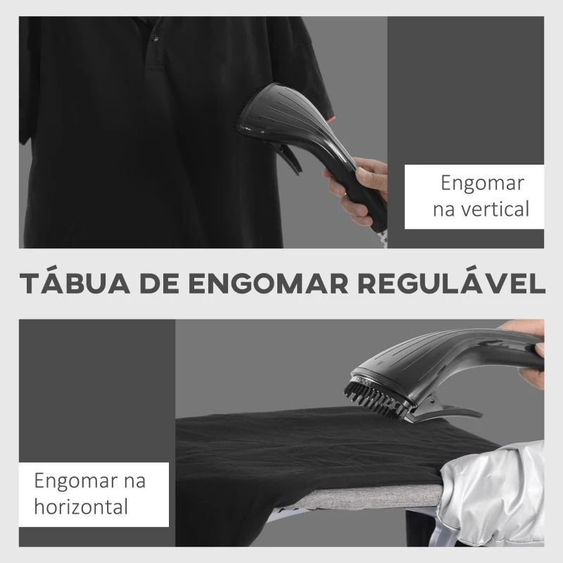 HOMCOM Ferro de Engomar a Vapor 1800W Temperatura Ajustável 11 Níveis Depósito de 2 L Aquecimento em 38s 35x25x47-118,5 cm Preto