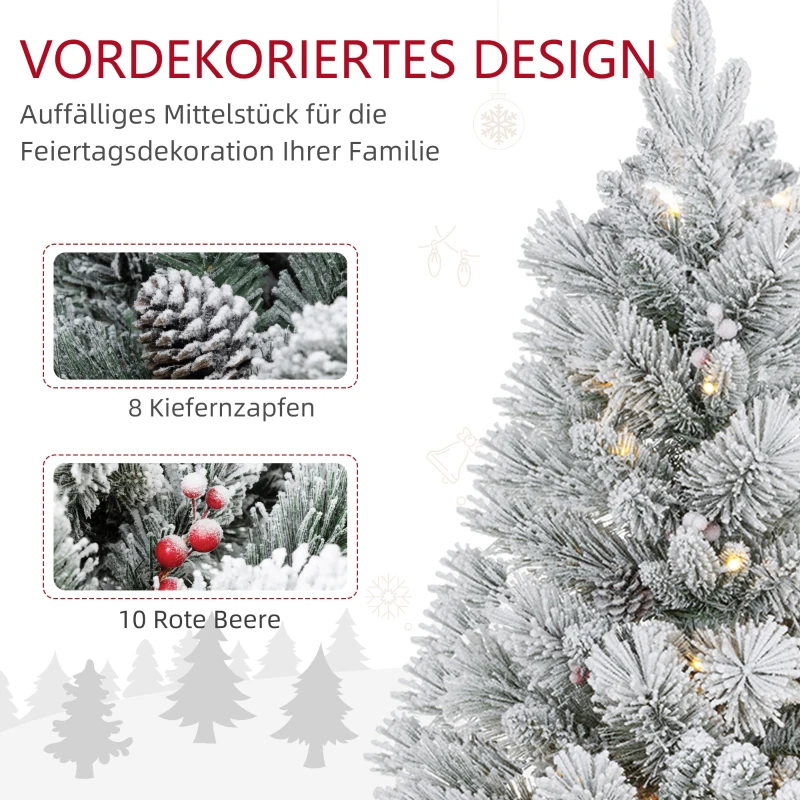 HOMCOM LED-Verlichte Kerstboom, Set van 2, 90 cm, Dennenappels, Rode Bessen, Brandveilig, Groen/Wit