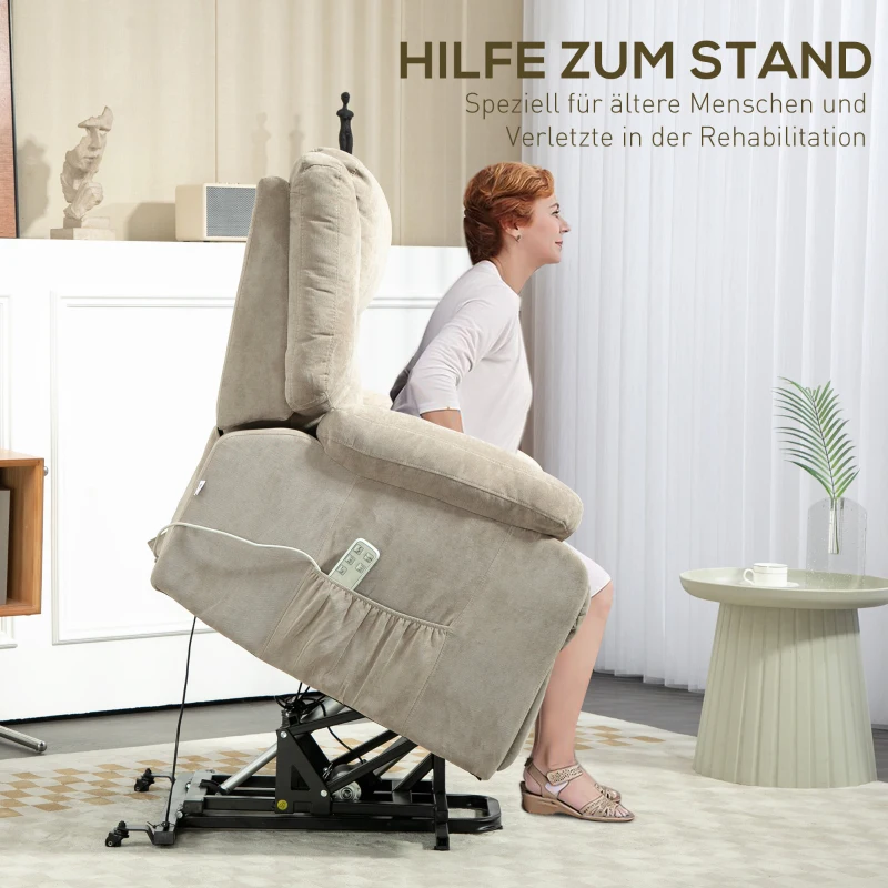 HOMCOM Relaxfauteuil met Opsta-assistentie, Verstelbare Hoofdsteun, Opklapbare Rugleuning, Gewatteerde Armleuningen, Lichtgrijs