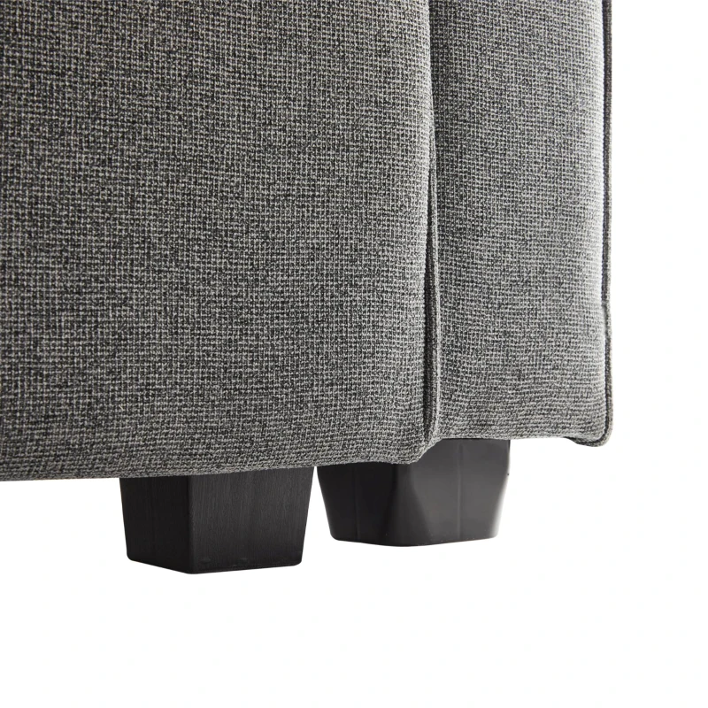 Modernes 3-Sitzer Sofa aus Leinenstoff mit Konsole, 2 Becherhaltern, 2 USB-Anschlüssen, Taschen an den Armlehnen und 4 Kissen, Dunkelgrau