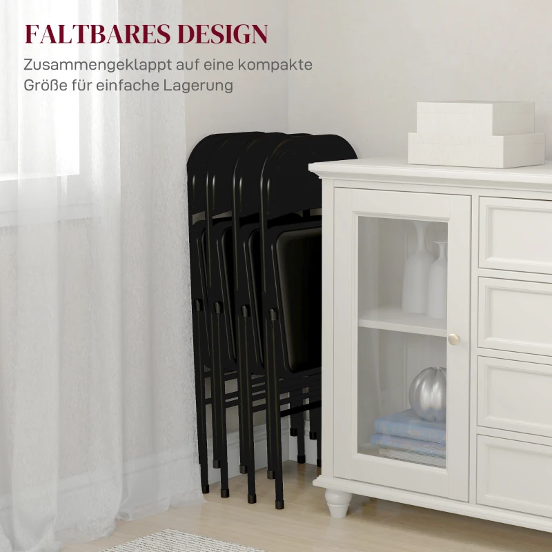 HOMCOM Opvouwbare stoel, 4-delig, Kunstleer, tot 120 kg, Metalen frame, 45x46x78cm, Zwart(m-6)