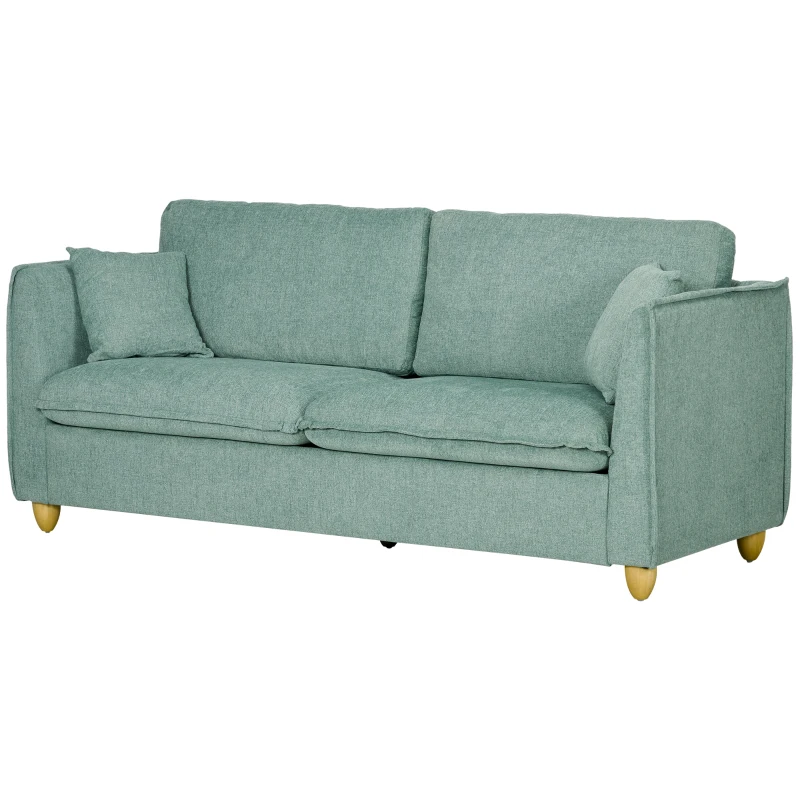 HOMCOM Divano 3 Posti in Tessuto Stile Vintage con Cuscini e Piedini in Legno, 184x77x81cm, Verde