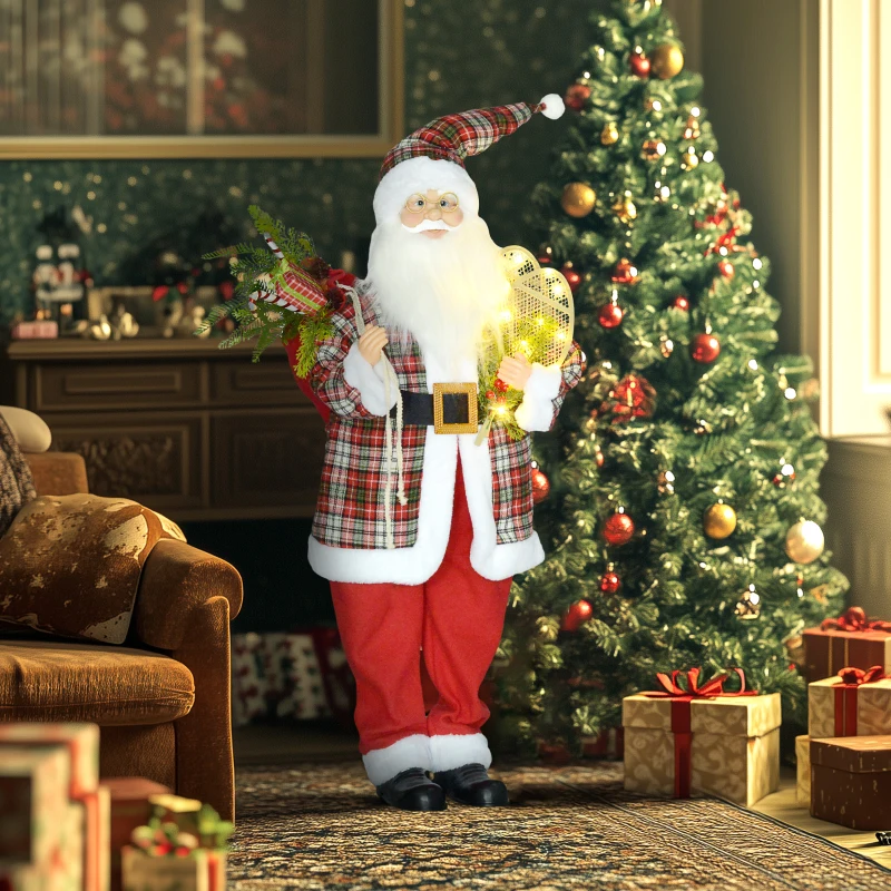 HOMCOM 4'3" Animated Santa Claus Figure, with Sound and Lights - Red/Green