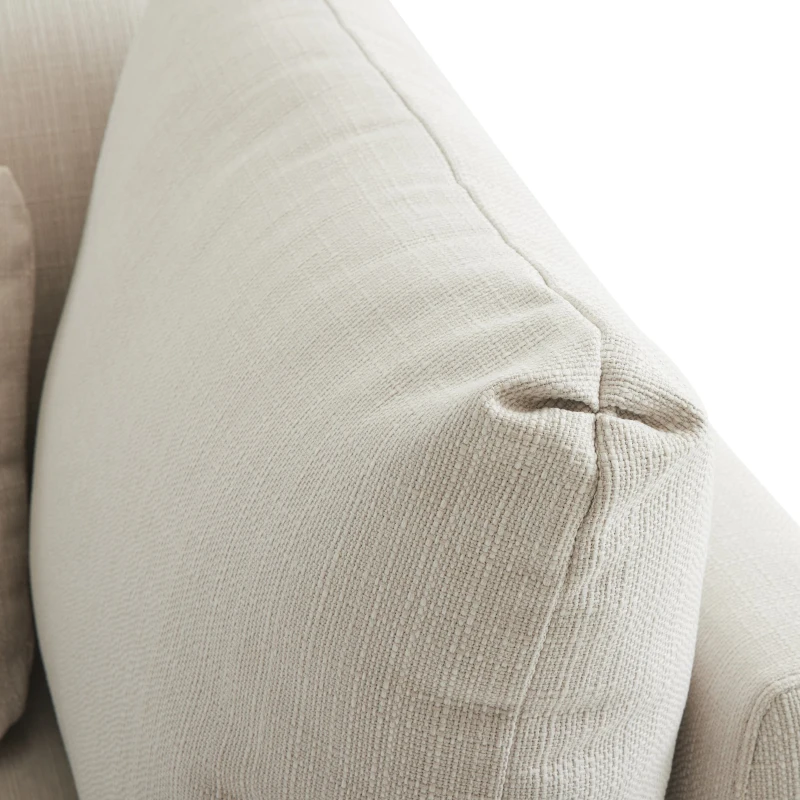 Moderner Ecksofa mit Schlaffunktion und Fußstütze, verstellbaren Lendenkissen und gepolsterten Armlehnen, 220x157x81 cm, für drei Personen, Beige