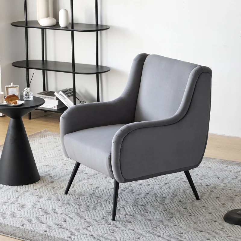 Moderner Bürostuhl in Samtoptik mit hoher Rückenlehne, Design- und Komfortsessel, 70 x 72 x 89,5 cm, Grau