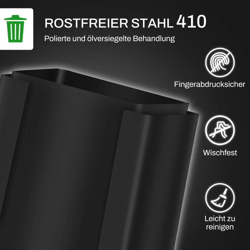 HOMCOM Pedaalemmer met 2x25L compartimenten, Soft-Close deksel, Vingerafdrukbestendig, Roestvrij Staal, Zwart