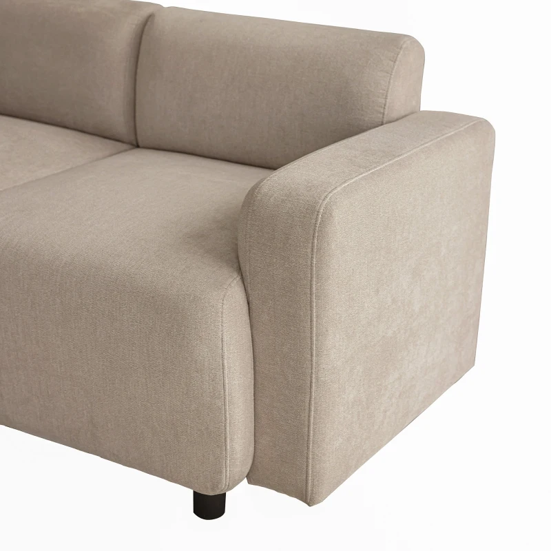 Modernes Lounge Schlafsofa aus Chenille mit dekorativen Kissen und abgerundeten Armlehnen, 211x67x71 cm, Beige