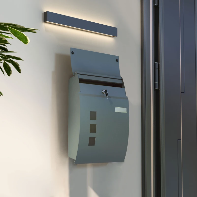 HOMCOM Brievenbus Postkast, Vergrendeling, Staande brievenbus, 2 Sleutels, Staal, 44 cm x 15 cm x 114 cm, Grijs(m-4)