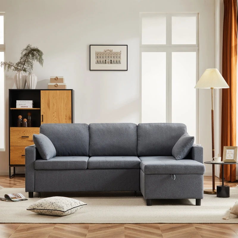 Multifunktionales, verstellbares Schlafsofa mit verstecktem Stauraum und Aufbewahrungstaschen, modernes Design, Grau