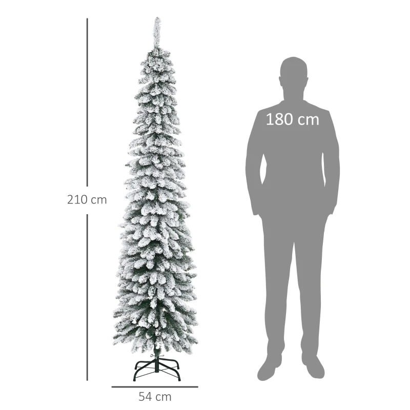 HOMCOM Kunstkerstboom, besneeuwd, slank ontwerp, brandveilig, 210 cm, Groen/Wit