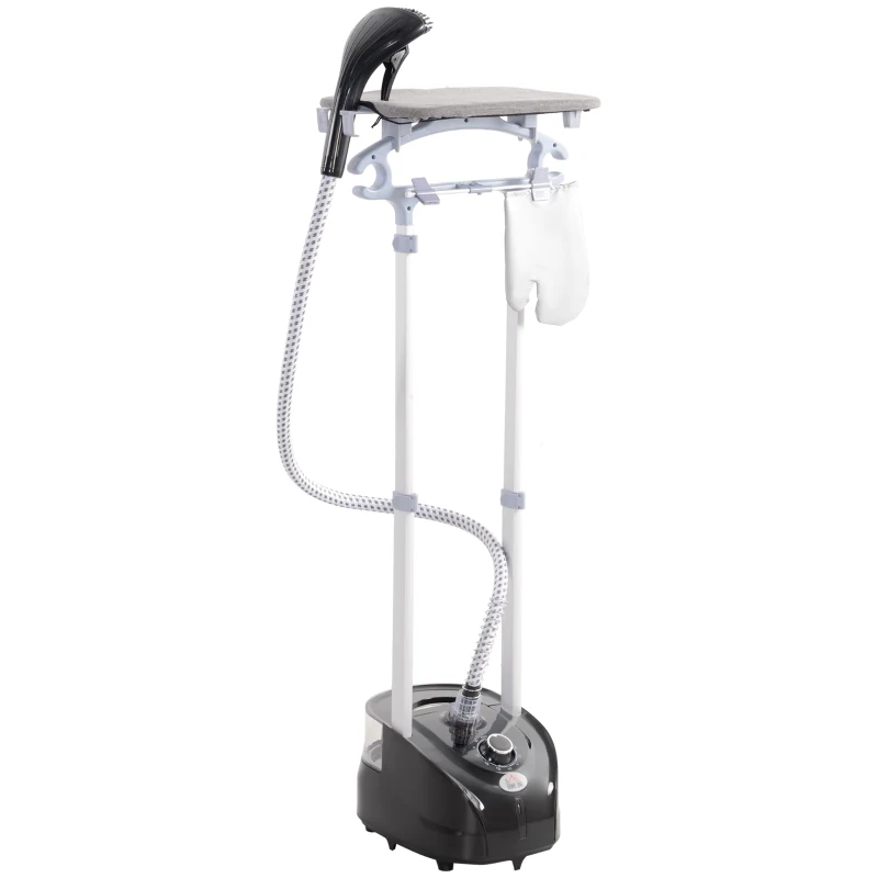 HOMCOM Ferro de Engomar a Vapor 1800W Temperatura Ajustável 11 Níveis Depósito de 2 L Aquecimento em 38s 35x25x47-118,5 cm Preto