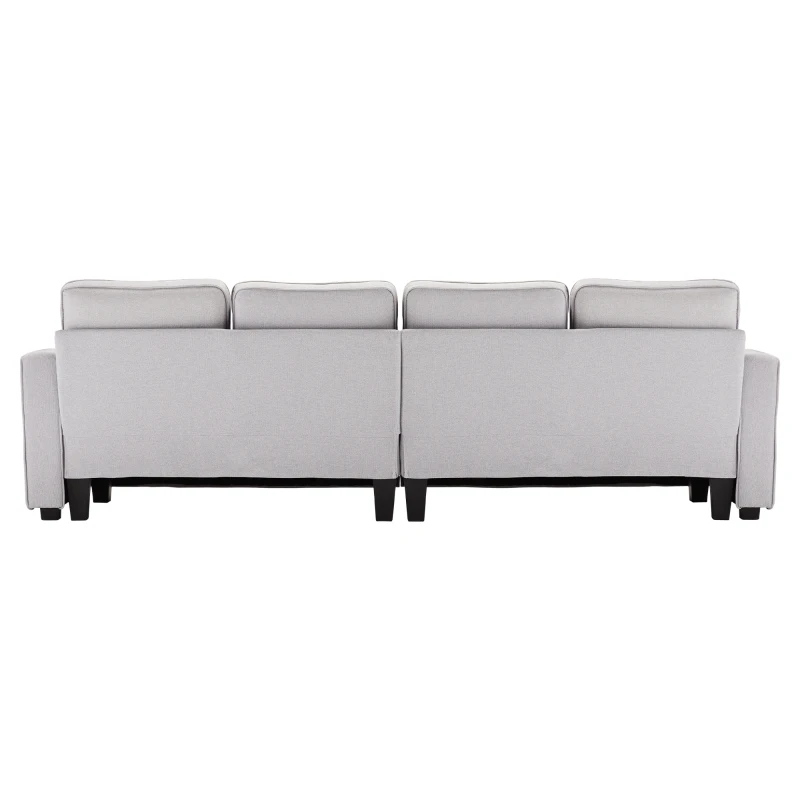 Sofa 4 Sitzer, Bequeme Leinen Sofa für Familie und Büro, mit Taschen und Kissen, Größe 264x83x87 cm, Grau