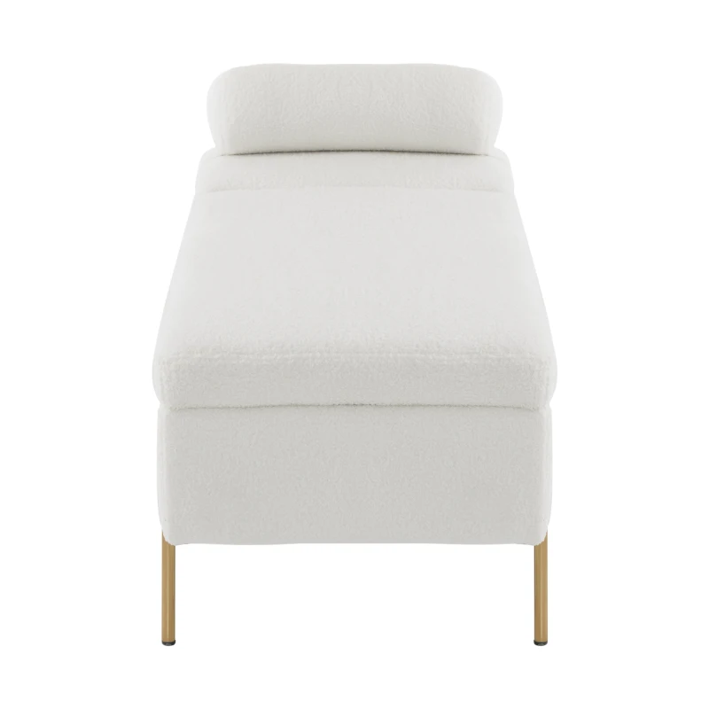 Gepolsterte Sitzbank mit Metallfüßen und Kopfstütze, Sitztruhe aus Teddy-Plüsch, Multifunktional mit Stauraum, 140x52x47 cm, Weiß