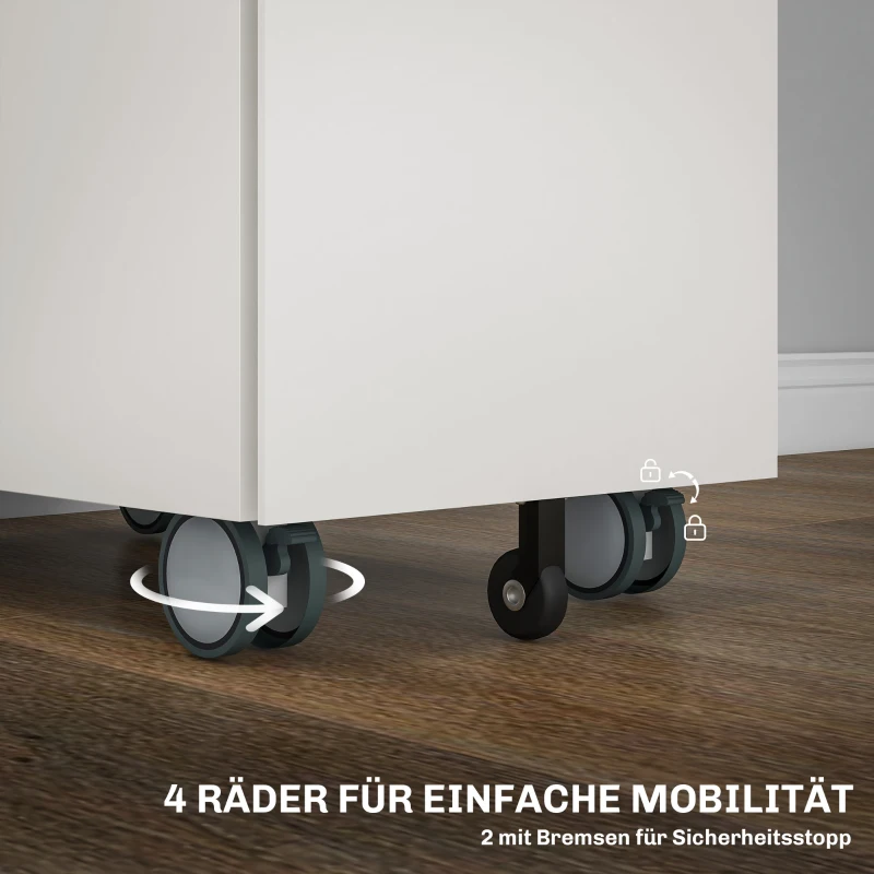 HOMCOM Szafka na dokumenty, Kontener na kółkach, zamykany, na pliki wiszące, obudowa stalowa, 30x50x61 cm, Biały