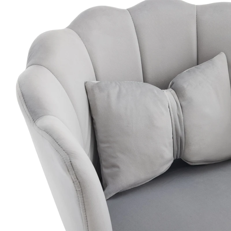 Esszimmerstühle Blütendesign Sessel: Samt 43cm mit Goldenen Metallbeinen, Lounge-geeignet Grau