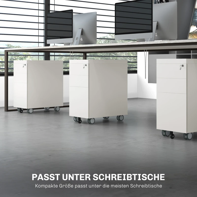 HOMCOM Szafka na dokumenty, Kontener na kółkach, zamykany, na pliki wiszące, obudowa stalowa, 30x50x61 cm, Biały