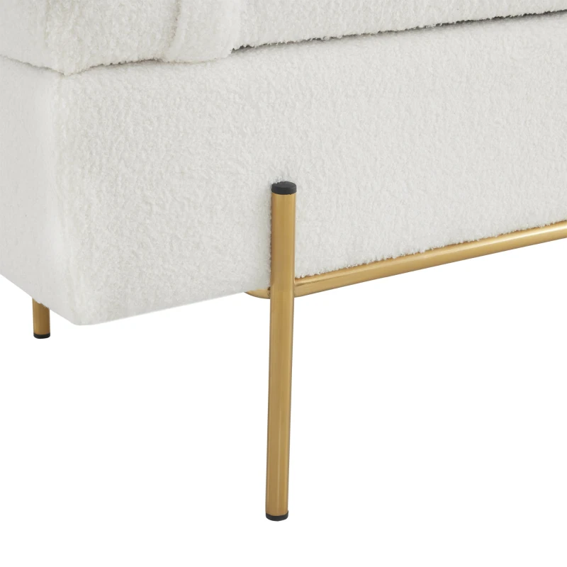 Gepolsterte Sitzbank mit Metallfüßen und Kopfstütze, Sitztruhe aus Teddy-Plüsch, Multifunktional mit Stauraum, 140x52x47 cm, Weiß