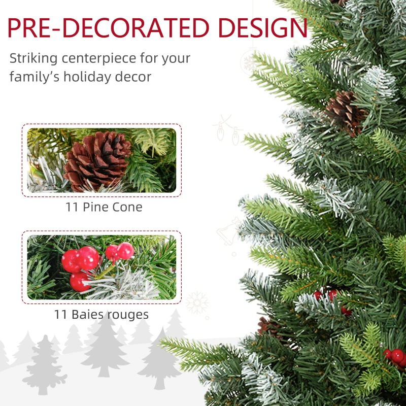 HOMCOM Set of Two 3ft Christmas Trees, with Lights, Berries and Pinecones