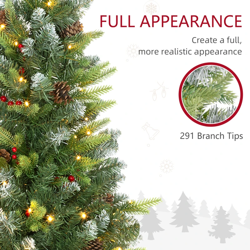 HOMCOM Set of Two 3ft Christmas Trees, with Lights, Berries and Pinecones