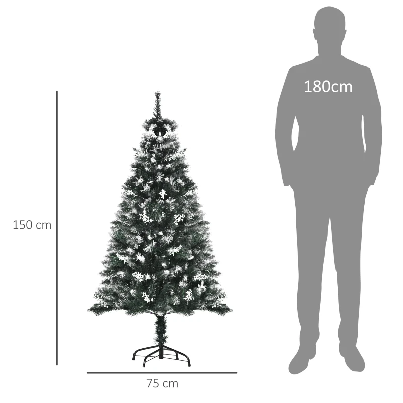 HOMCOM Árvore de Natal Automática 150 cm com 378 Ramos 41 Decorações Suporte em Aço Base Dobrável e Removível Verde