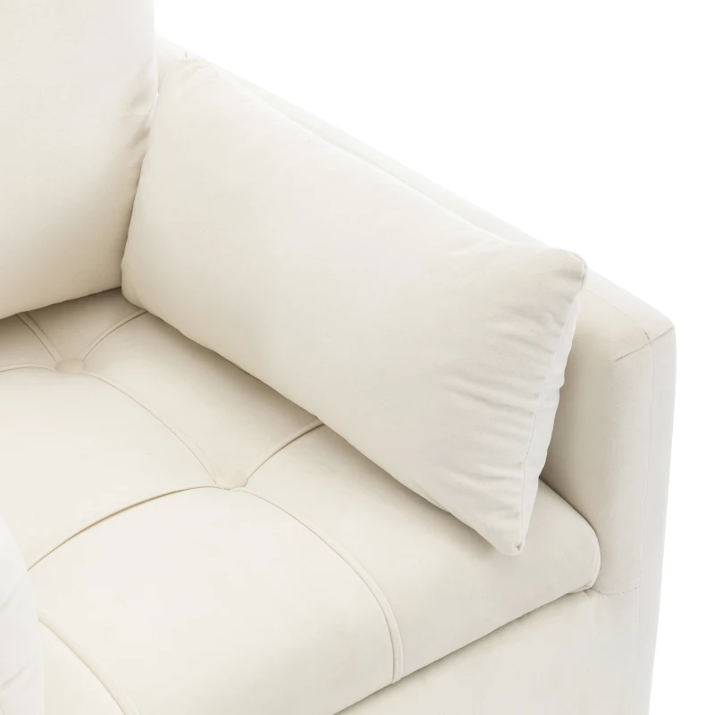 Poltrona Design Minimalista in Velluto con Ottomana Contenitore, Cuscini Decorativi e Braccioli, Gambe in Metallo Dorato, 71x71x76 cm, Beige