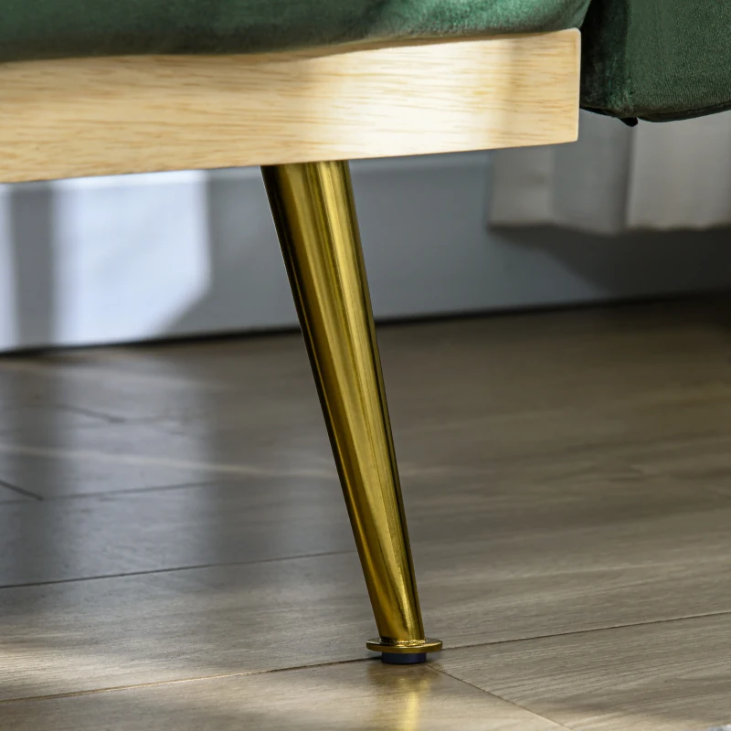 HOMCOM Canapea Extensibilă cu 3 Locuri, 2 Perne, Picioare Pliabile și Spătar Reglabil, 206x81x83 cm, Verde