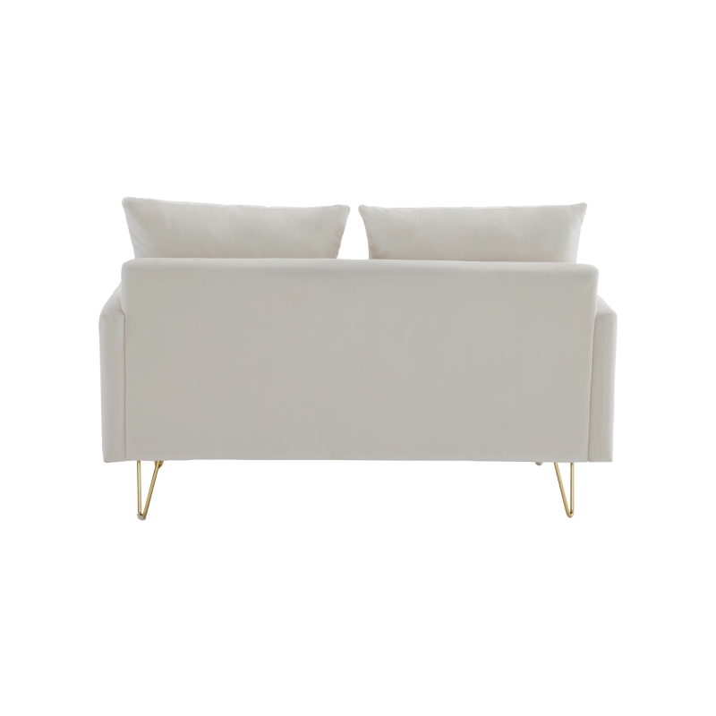 Divano Moderno in Velluto a 2 Posti con Contenitore e Cuscini, Gambe in Metallo Dorato, Ideale per Soggiorno e Ufficio, 135x71x71 cm, Beige