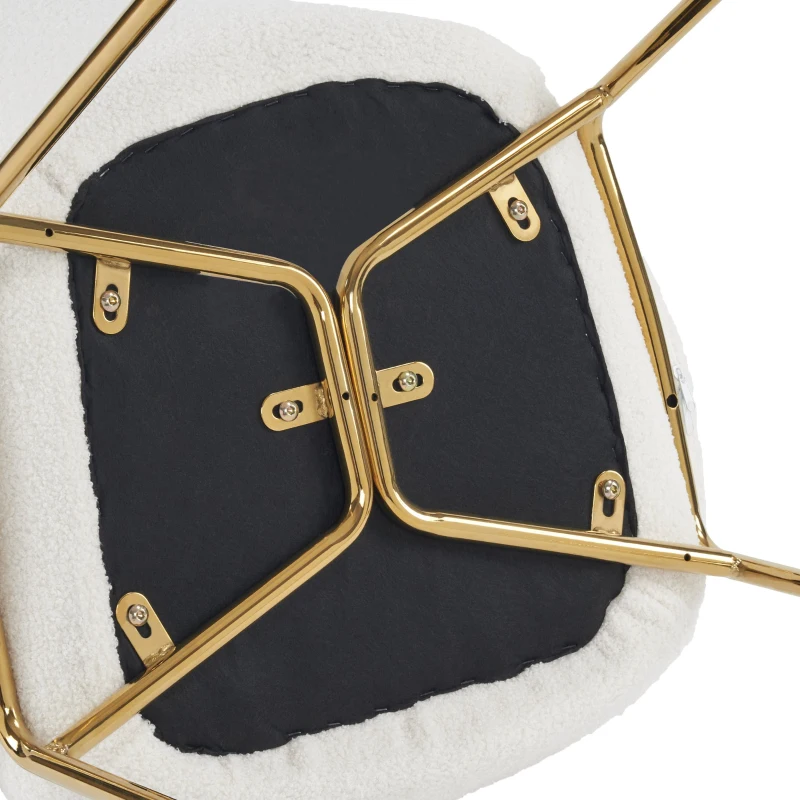 Ensemble de 4 chaises rembourrées pour salle à manger en tissu Teddy avec dossier haut et pieds en métal, idéales pour salle à manger et salon, Blanc