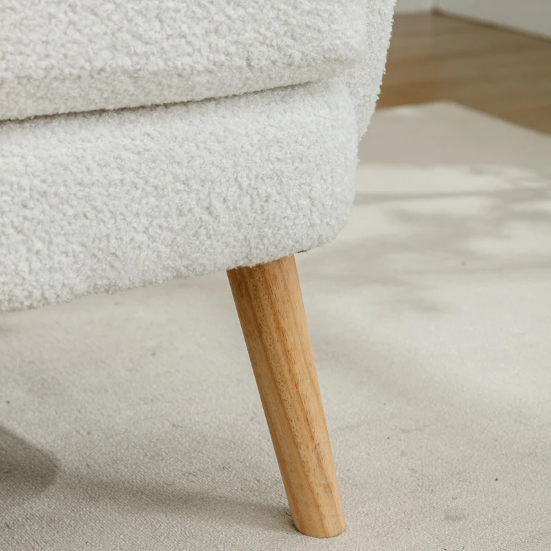 Poltrona da Salotto in Velluto Teddy Moderna e Semplice con Cuscino, Seduta Extra Spessa, Struttura in Legno Massello, 71x72x71cm, Bianco