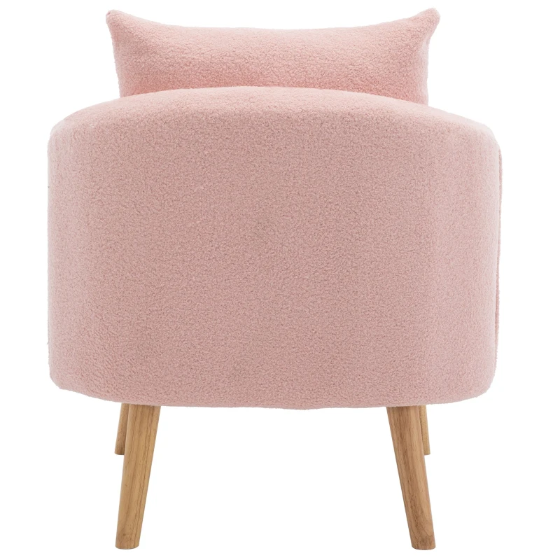 Poltrona Relax Moderna in Velluto Teddy con Cuscino, Seduta Extra Spessa, Struttura in Legno Massello,71x72x71cm - Poltroncina da Salotto, Rosa