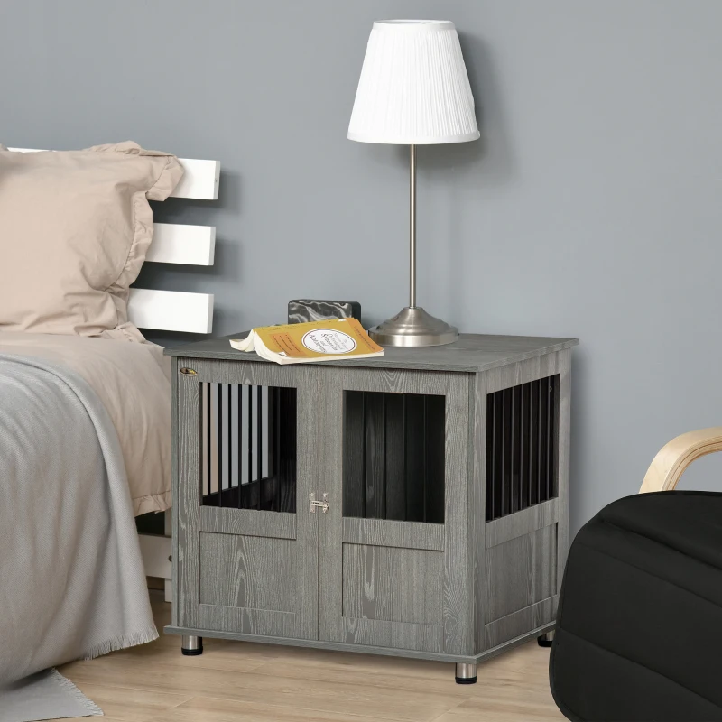 PawHut Dog Crate Table for Medium and Large Dogs with Magnetic Door for Indoor Use, 85 x 55 x 75 cm, Grey