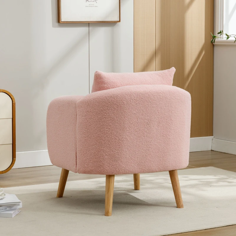 Fauteuil Relax Moderne en Velours Teddy avec Coussin, Assise Extra Épaisse, 71x72x71 cm - Fauteuil Lounge de Salon, Rose