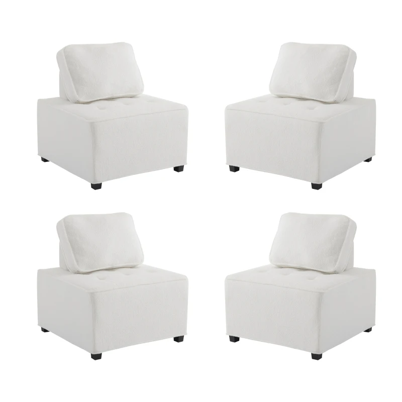 Divano Modulare per Soggiorno in Velluto Teddy, Componibile e Confortevole, Supporta fino a 150 kg, 76x73x76 cm - Poltrone Sofa Divani, Bianco